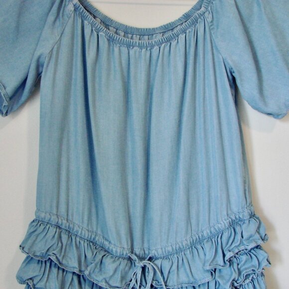 Miss Sixty Dress Y2K Blue Chambray Boho Peasant Ruffled Cowgirl XS Small - Picture 6 of 16